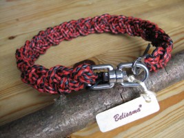 Echt Lederhalsband multicolor Schwarz+rot, silberfarbenen Brummelhaken, horizontaler Achterknoten